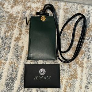 Versace Calf Leather Card Case Lanyard! Comes w/bonus